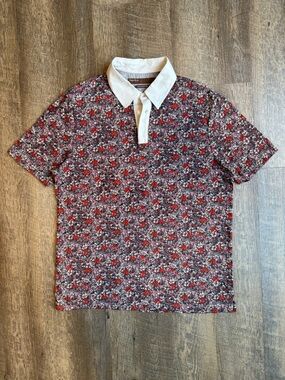 Perry Ellis Polo Floral Print Short Sleeve Button Up Luxury Pima Cotton Size M